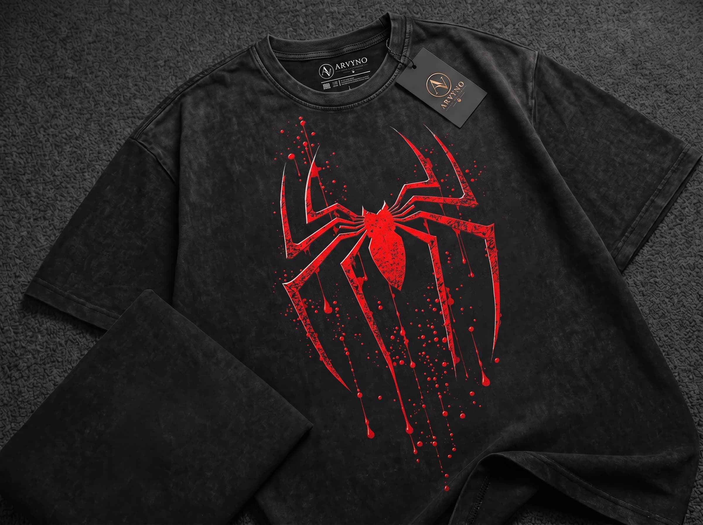 Acid Wash Drop Shoulder T-Shirt — Spider Graphic Edition
