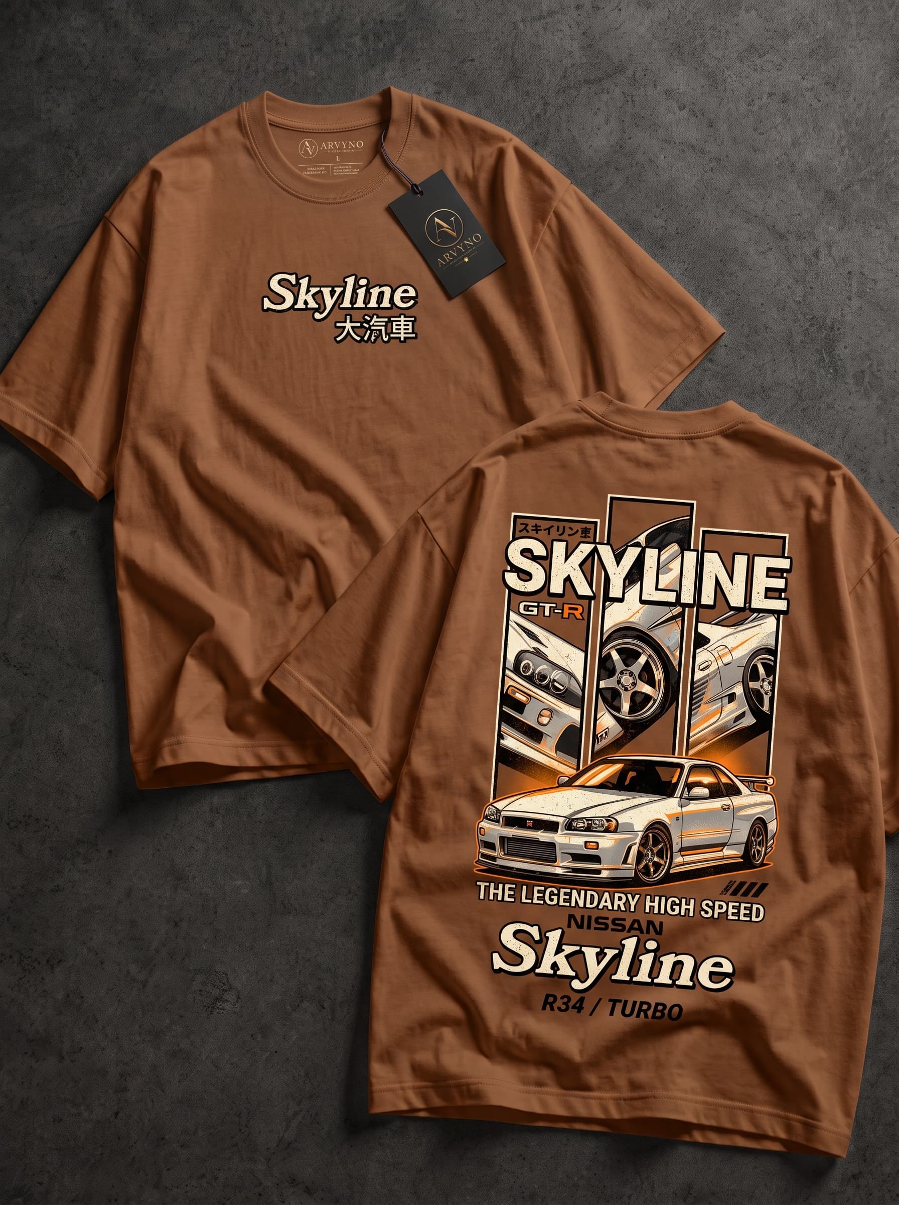ARVYNO Premium Drop Shoulder T-Shirt — Skyline GT-R Coffee