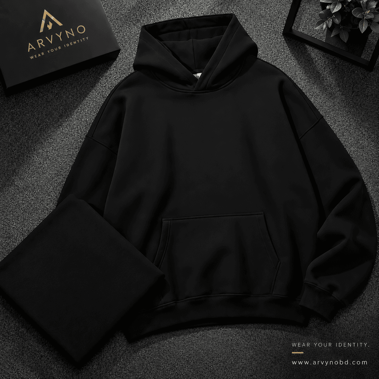 Premium Drop Shoulder Hoodie — Obsidian Black