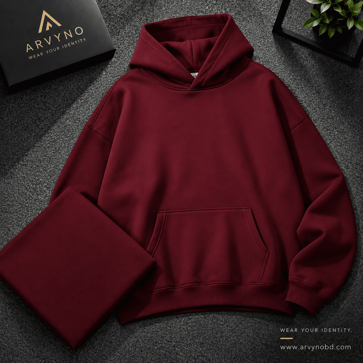 Premium Drop Shoulder Hoodie — Vintage Maroon